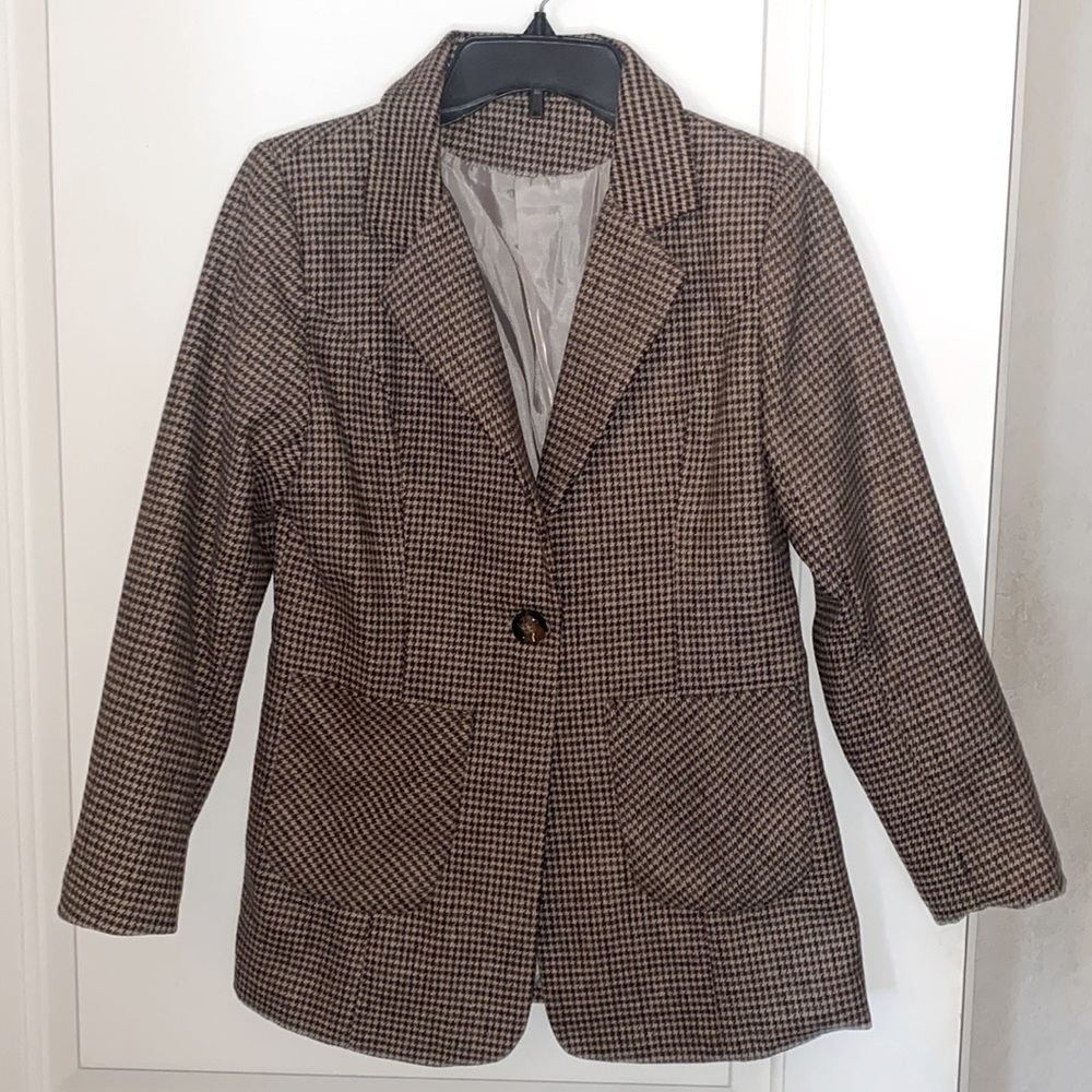 Shein Blazer Jacket 100% Polyester Size small Houndstooth Pattern Brand New